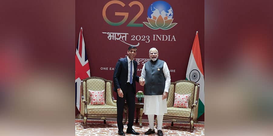 G20 ಶೃಂಗಸಭೆ: ಮುಕ್ತ ವ್ಯಾಪಾರ ಒಪ್ಪಂದದತ್ತ 'ವೇಗವಾಗಿ ಕೆಲಸ ಮಾಡಲು' ಪ್ರಧಾನಿ ಮೋದಿ, ಬ್ರಿಟನ್ ಪ್ರಧಾನಿ ರಿಷಿ ಸುನಕ್ ಒಪ್ಪಿಗೆ
