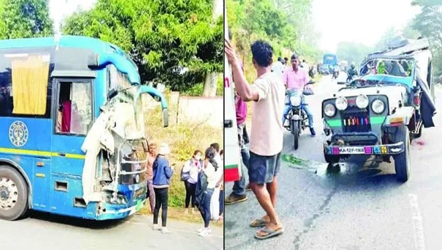 ಹುಣಸೂರು: KSRTC ಎಲೆಕ್ಟ್ರಿಕ್ ಬಸ್ ಜೀಪ್ ನಡುವೆ ಭೀಕರ ಅಪಘಾತ; ನಾಲ್ವರ ಸಾವು