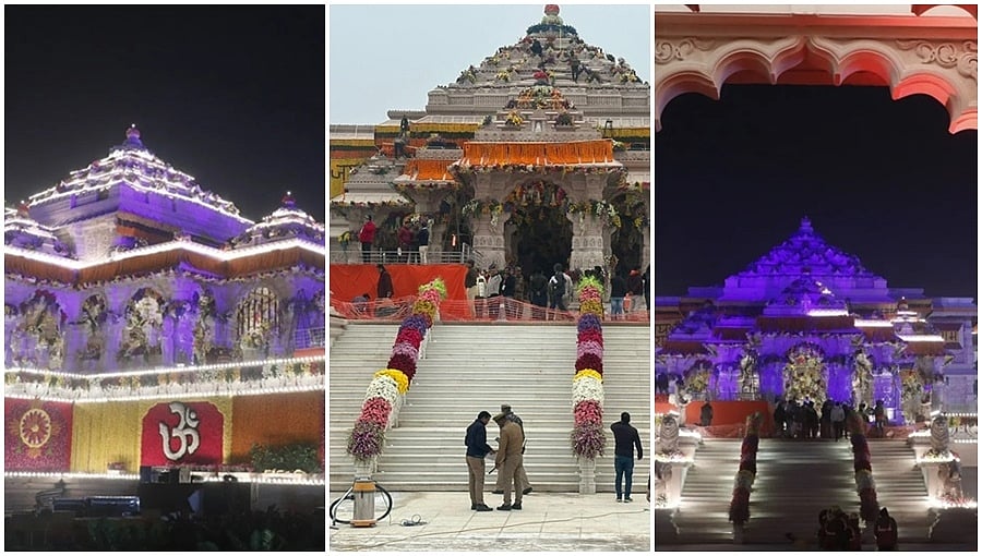 ರಾಮ ಲಲ್ಲಾ ಪ್ರಾಣ ಪ್ರತಿಷ್ಠಾಪನೆ: ಹೂಗಳಿಂದ ಶೃಂಗಾರಗೊಂಡ ಅಯೋಧ್ಯೆ ರಾಮ ಮಂದಿರ